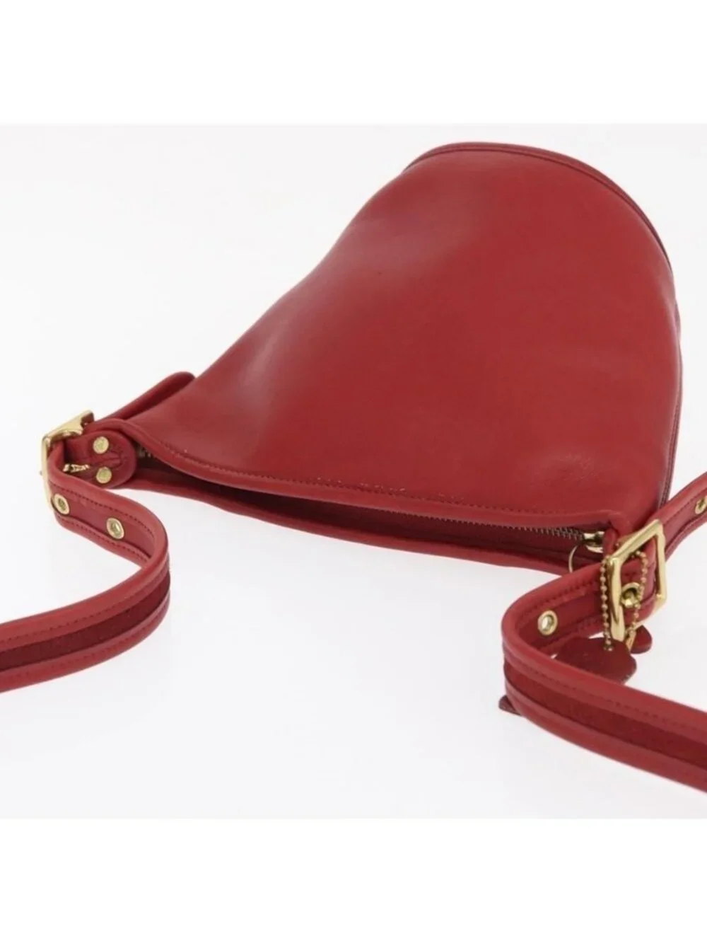 Authentic Coach Shoulder Bag Leather Red Gold